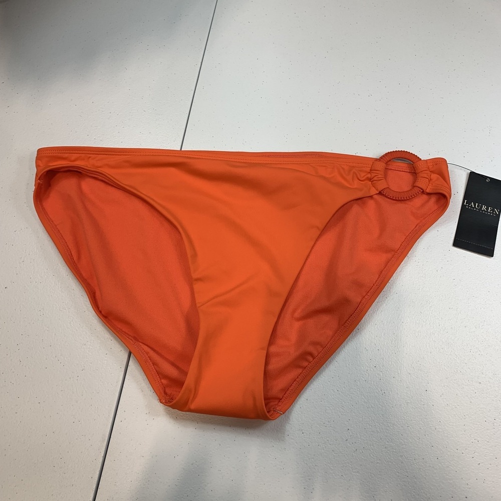 Lauren Ralph Lauren Women's Swim Bikini Bottom 14 Orange Macrame Ring Hipster